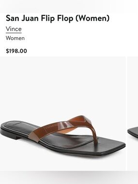 Vince Brown Patent Thong Sandals with Black Footbed